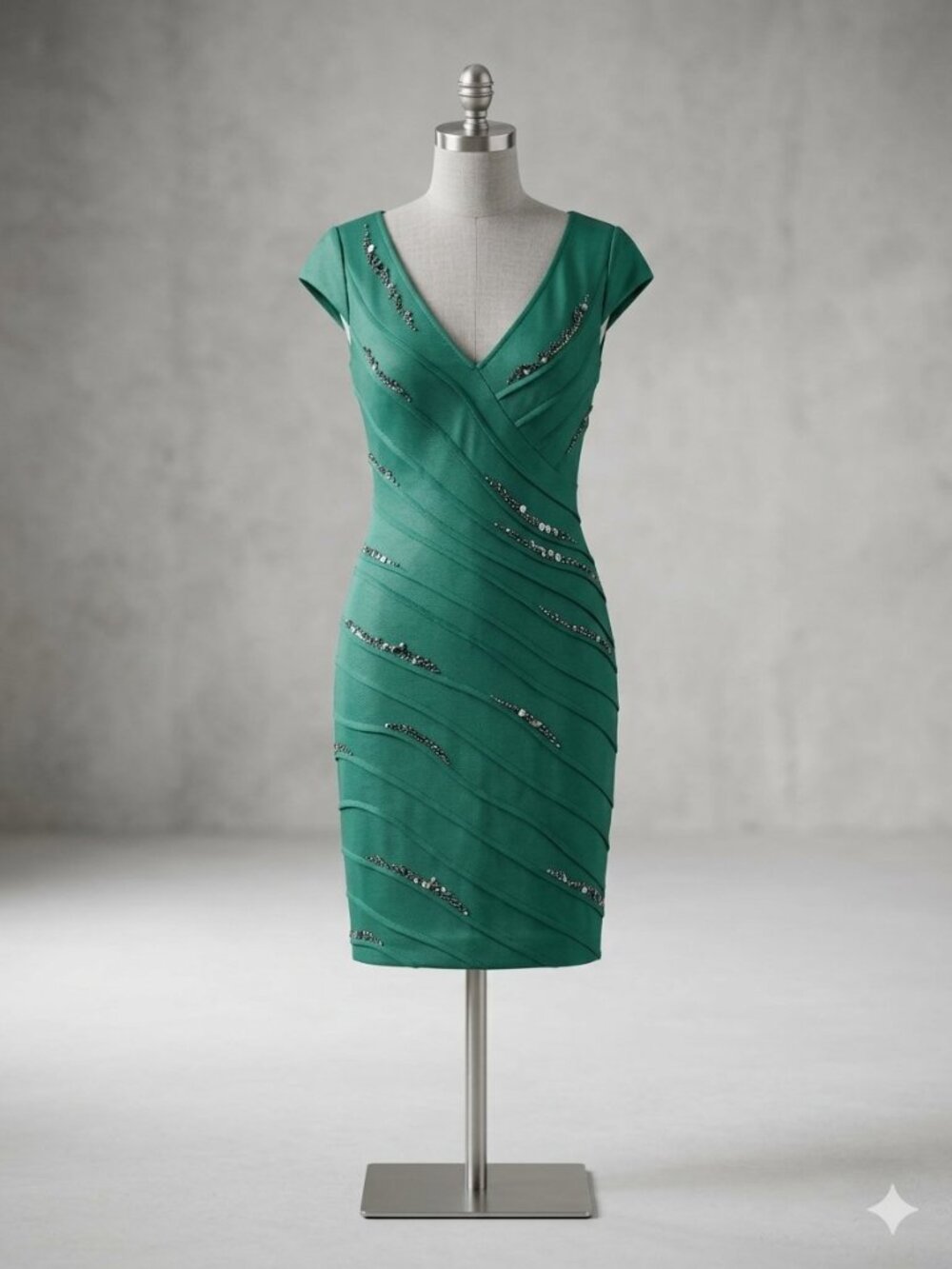 Tadashi Shoji Vintage Emerald Green Beaded Embellished Cocktail Bodycon Dress Sm